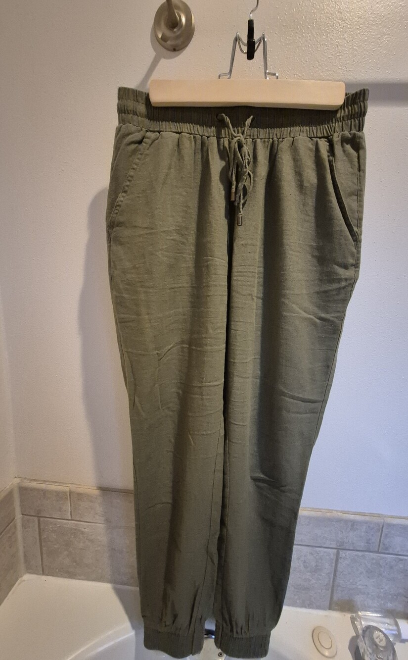 Revamped Linen Olive Drawstring Joggers for Women